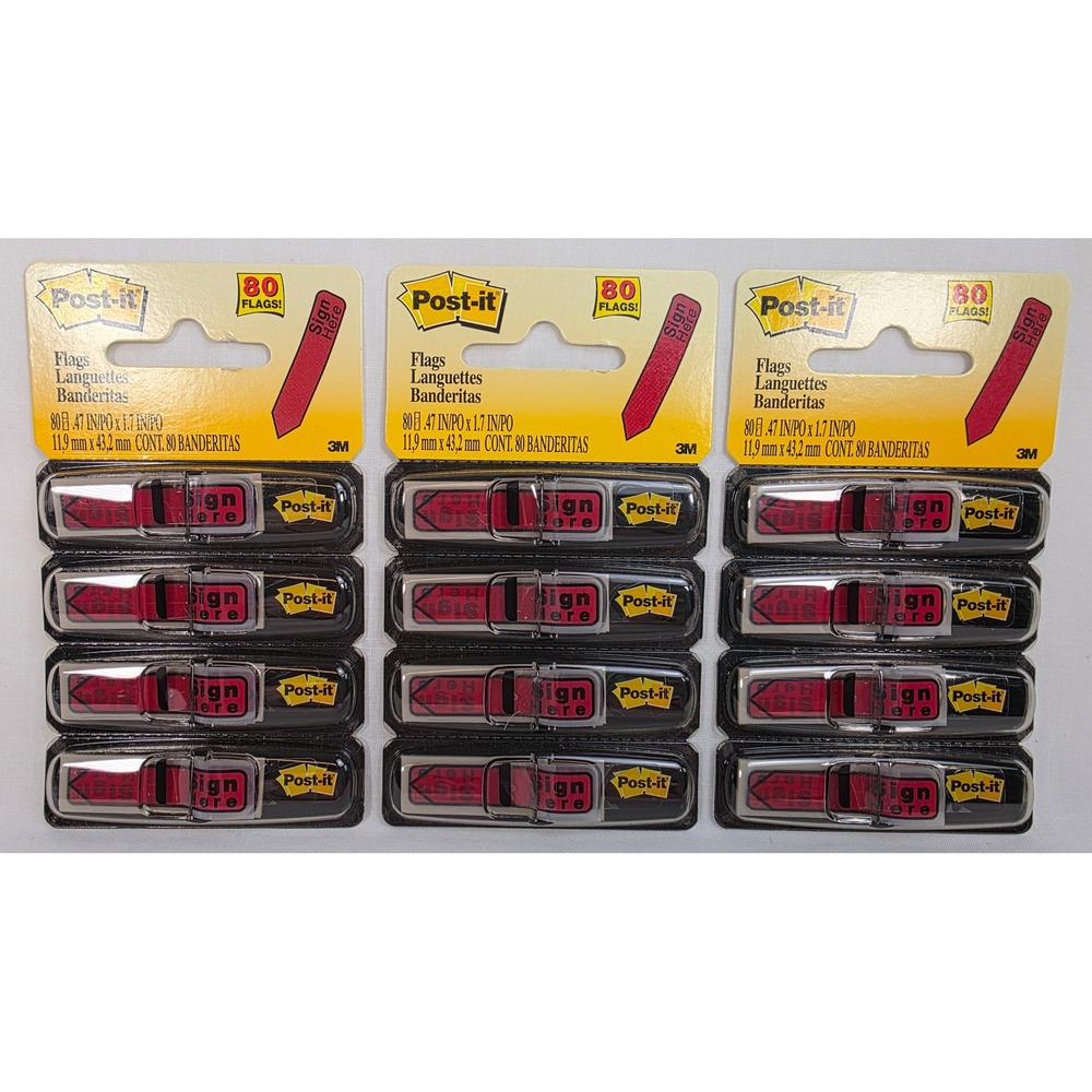 Post-it Sign Here Flags Lot of 3 Red (240 Total) 0.47x1.7 Arrow Labels Office